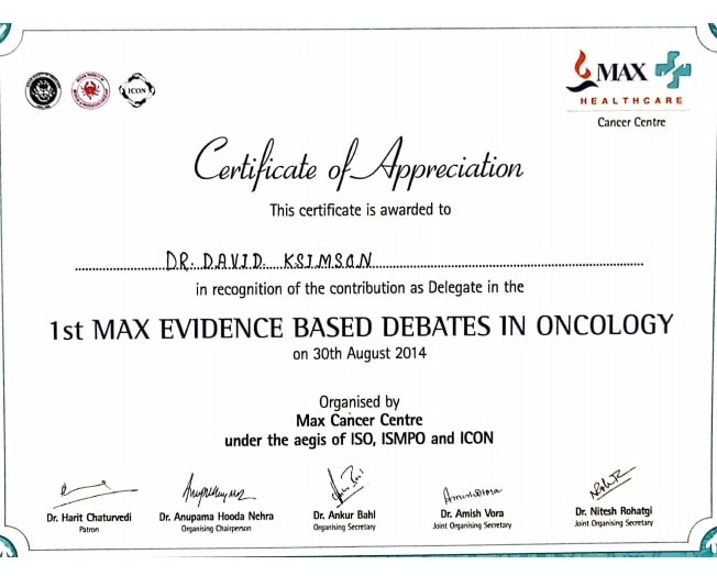 Dr. David K Simson Certificate