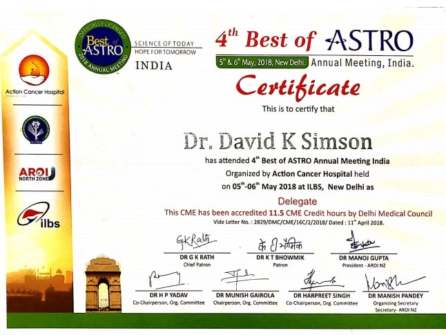 Dr. David K Simson Certificate