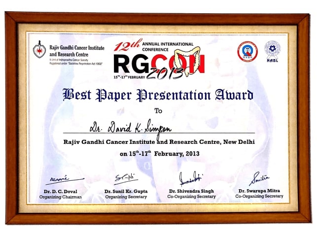 Dr. David K Simson Certificate